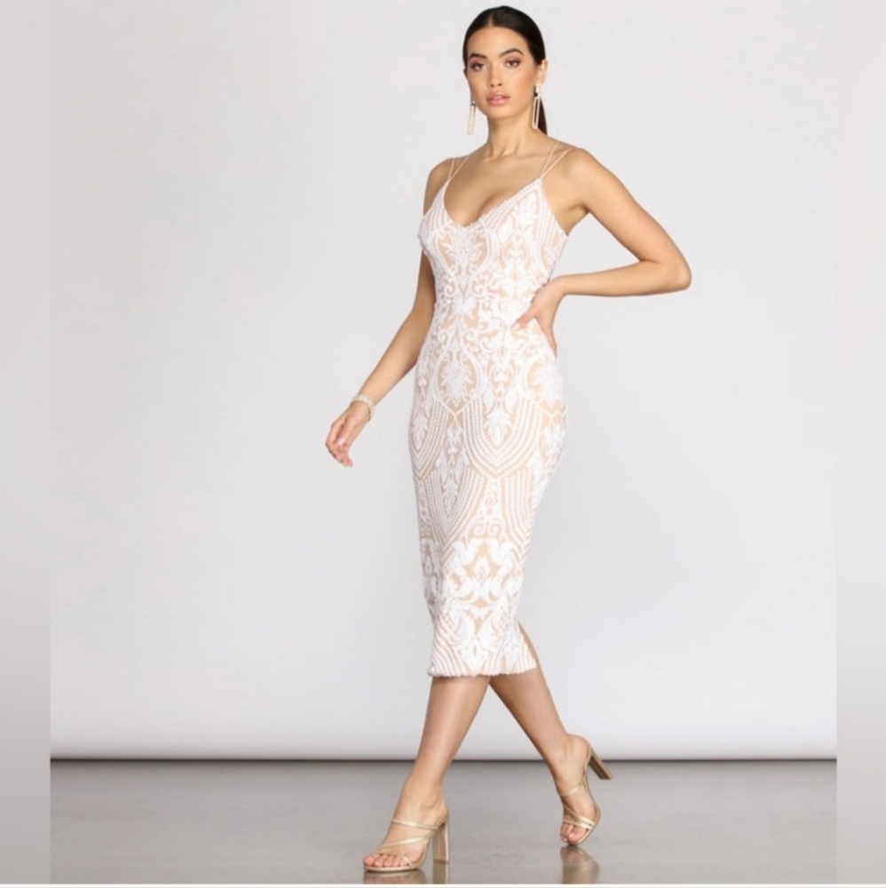 White Sequin Pattern Dress